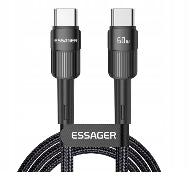 Кабель Essager USB Type C - USB Type C 60W QC4.0 для швидкої зарядки та передачі даних (3 метри, чорний), фото 1