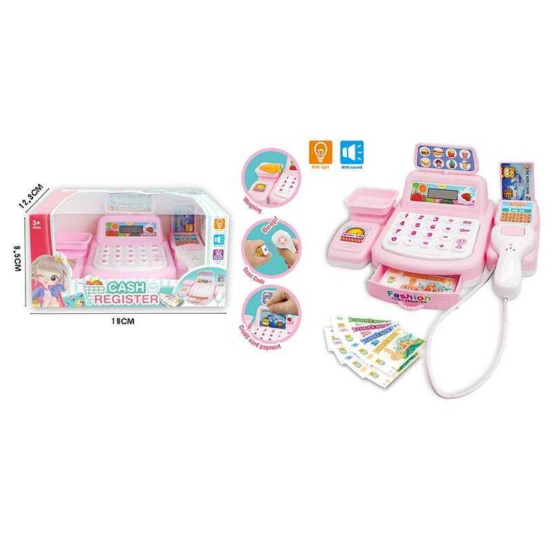 Дитяча каса маленька F 332-10 H Штрих = 00355 Рожевий, з підсвіткою, звуком, касовий апарат, фото 1