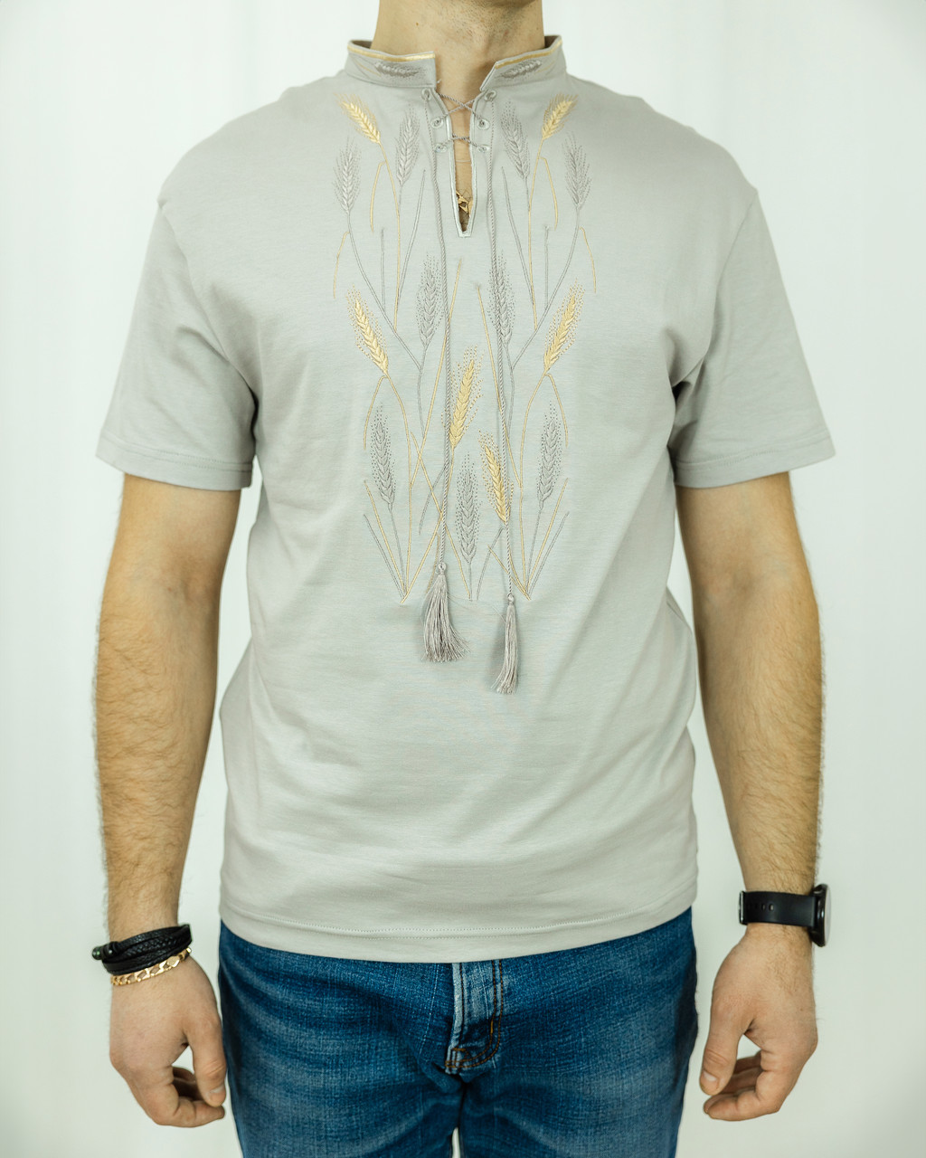 Футболка з вишивкою чоловіча Хлібне поле Сіра, футболка вишиванка, футболка з вишивкою, футболка вишита