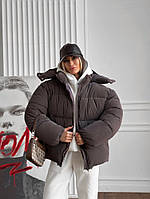 Зимовий оверсайз пуховик Blaid шоколадного коричневого кольору RD415