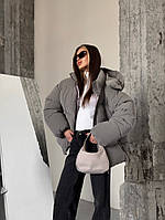 Зимовий оверсайз пуховик Blaid бежево-сірий колір RD416