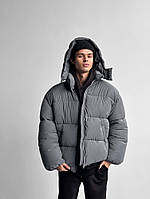 Зимова оверсайз куртка пуховик сірий Blaid RD414