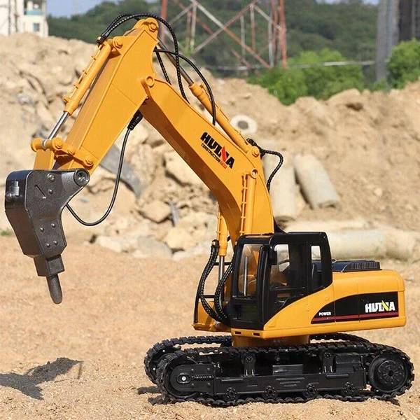 Радіокерований екскаватор із гідромолотом Huina toys 1560 1:14. Дитячий екскаватор на пульту