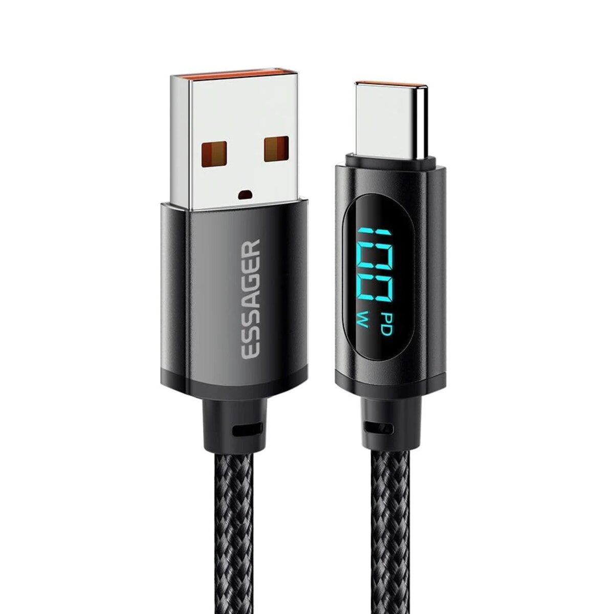 Кабель Essager Enjoy LED Digital Display USB Charging Cable USB A to Type C 100W 1m black (EXCT-XY01-P)