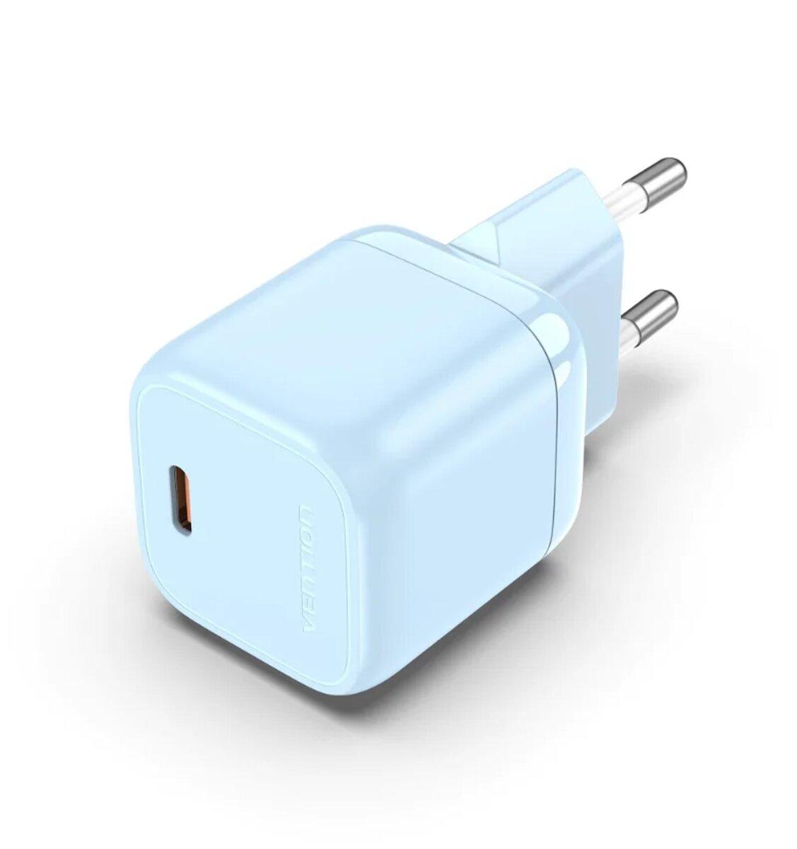 Мережевий зарядний пристрій Vention 1-port USB-C GaN Charger(30W) EU-Plug Blue (FAKL0-EU)