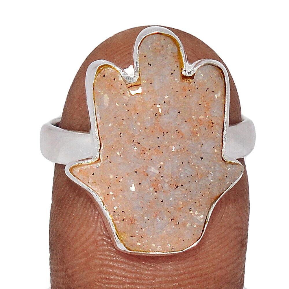 Агат друза Рука Хамса срібна каблучка, 2491КА