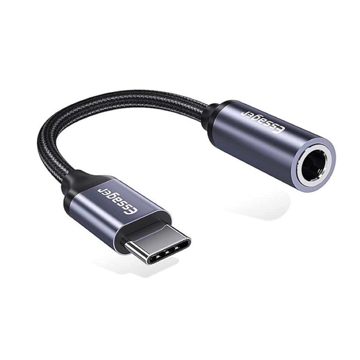 Кабель-перехiдник Essager E01 Type c to 3.5mm Jack Headphone Adapter grey (EZJE01-0G)
