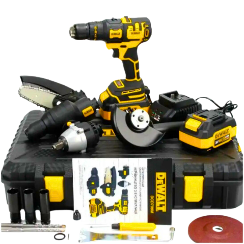 Набір акумуляторних інструментів 5 в 1 DeWALT 36V 6AH Шуруповерт з насадками і інструментами АКБ DeWalt