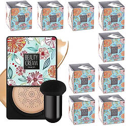 Комплект 10шт Кушон для обличчя + спонж Images Moisture Beauty Cream, Натуральний, 20мл / Тональний крем для обличчя