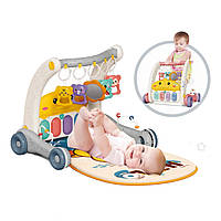 Музичний ігровий килимок-ходунки 2в1 для дітей з піаніно і брязкальцями, розвиваючий дитячий килимок, сірий