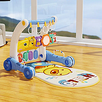 Дитячий килимок-ходунки з піаніно, дзеркальцем і брязкальцями, музичний ігровий килимок, блакитний