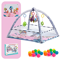 Дитячий розвиваючий килимок-манеж з іграшками та підвісками, захисний манеж для дітей, рожевий, 80x80x50см