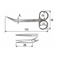 Ножиці 115мм по Iris, горизонтально зігнуті під кутом J-22-214