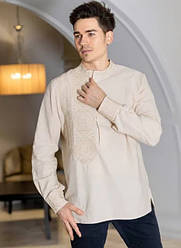 Чоловіча бежева вишиванка сорочка з вишивкою бежевого кольору розміри S, M, L, XL, 2ХL.