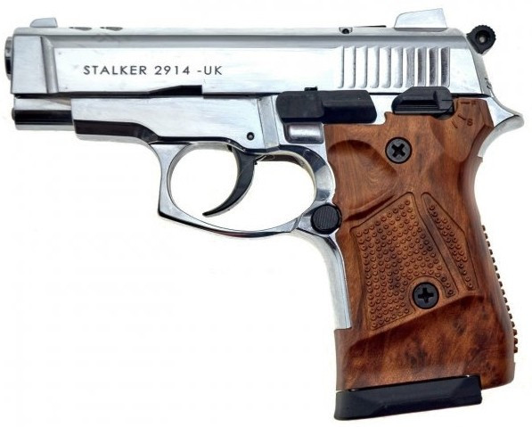 Стартовий пістолет Stalker 2914 shiny chrome, коричневые ручки