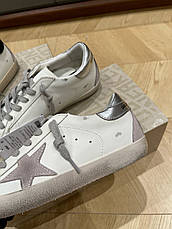 Жіночі білі шкіряні кросівки Golden Goose Super-Star зі срібною зіркою білі кеди, фото 5