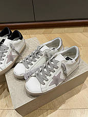 Жіночі білі шкіряні кросівки Golden Goose Super-Star зі срібною зіркою білі кеди, фото 4