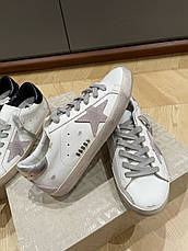 Жіночі білі шкіряні кросівки Golden Goose Super-Star зі срібною зіркою білі кеди, фото 3