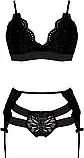 Чорний комплект білизни ліф без кісточок, трусики та пояс з підв'язками для панчох, фото 3