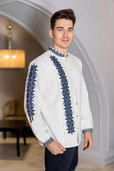 Чоловіча вишита сорочка білого кольору з різнокольоровим вишитим орнаментом розміри S, M, L, XL, 2ХL.