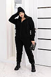 Зимовий спортивний костюм батал великих розмірів на флісі з капюшоном та змійкою для жінок, фото 5