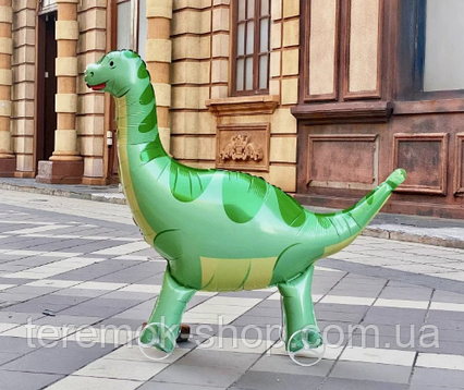 Куля фольгована ходяча Динозавр Диплодок об'ємний фігурний на Коліщатках 90х103 см