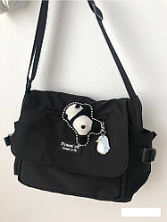 Молодіжна сумка-портфель чорна з м`яким брелком ведмедика