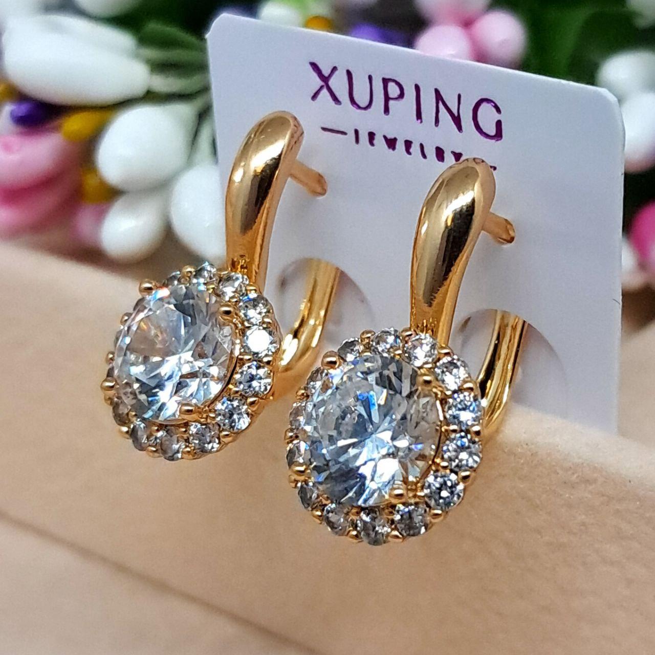 Жіночі сережки Асоль с-5002 розмір 19 мм × 10 мм позолота білий циркон