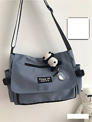 Молодіжна сумка-портфель блакитна з м`яким брелком ведмедика