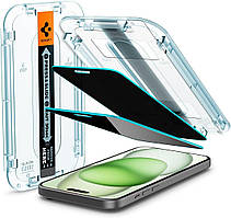 Захисне скло Spigen для iPhone 15 Plus - EZ FIT GLAS.tR Privacy (2 шт), Антишпигун (AGL06885)