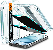 Захисне скло Spigen для iPhone 16 / 15 - EZ FIT GLAS.tR Privacy (2 шт), Антишпигун (AGL06905)