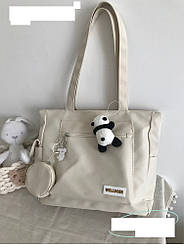 Сумка через плече світло-жовта з м'яким брелком ведмедика та ключницею