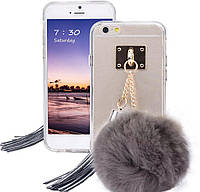 Чохол для iPhone SE 2022/2020/8/7- Пухнастий Помпон, Сірий