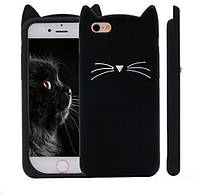 Силіконовий чохол для iPhone SE 2022 / 2020 / 8 / 7 - Black Cat (Кіт з вусами), Чорний