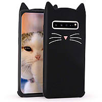 Силіконовий чохол для Samsung Galaxy S10 Plus - Black Cat (Кіт з вусами), Чорний