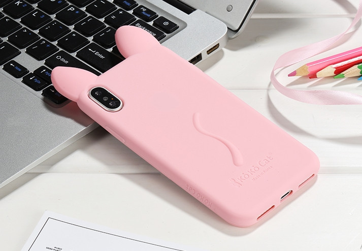 Силіконовий чохол для iPhone XS / X - Вушка Котика CoCo Cat, Світло-рожевий