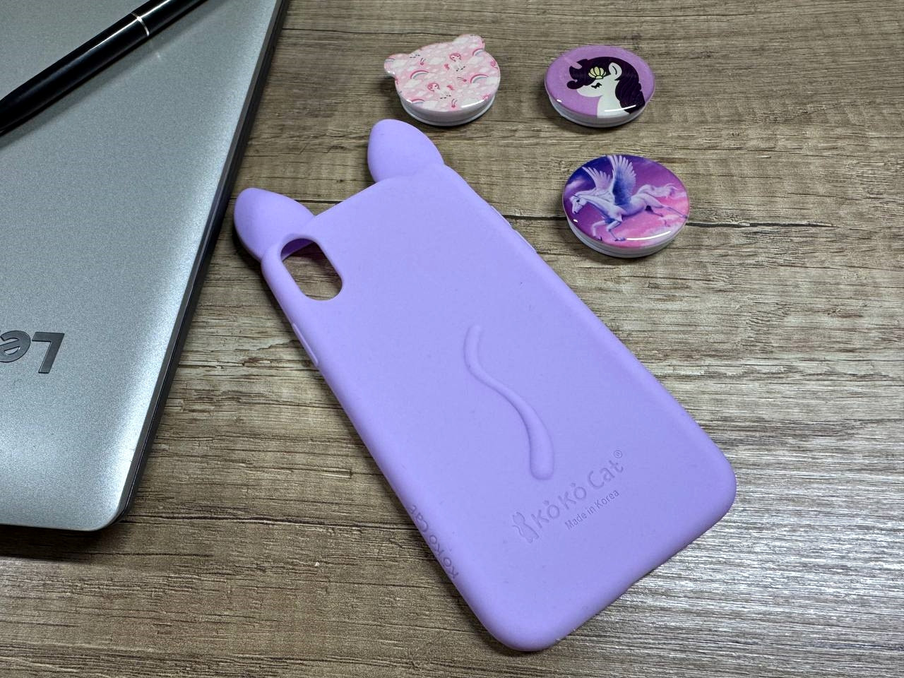 Силіконовий чохол для iPhone XS / X - Вушка Котика CoCo Cat, Ліловий