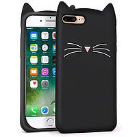 Силіконовий чохол для iPhone 8 Plus / 7 Plus - 3D Cat (Кіт з вусами), Чорний