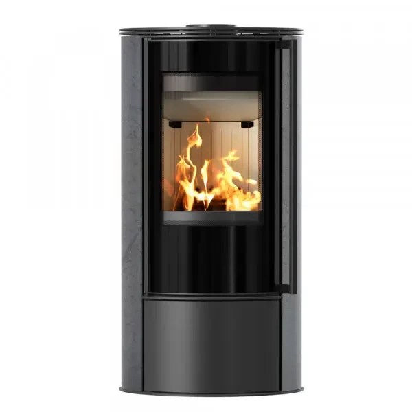 Піч-камін на дровах Kratki ERIK Ø 150. Сучасне опалення в опорядженій кераміці GRAFITE SATIN зі сталі, фото 1