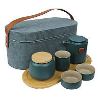 Дорожный набор керамический Lesko 45521 Dark Green для чайной церемонии из 7 предметов 3шт