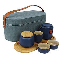 Дорожный набор Lesko 45521 Dark Blue для чайной церемонии из 7 предметов керамический 4шт