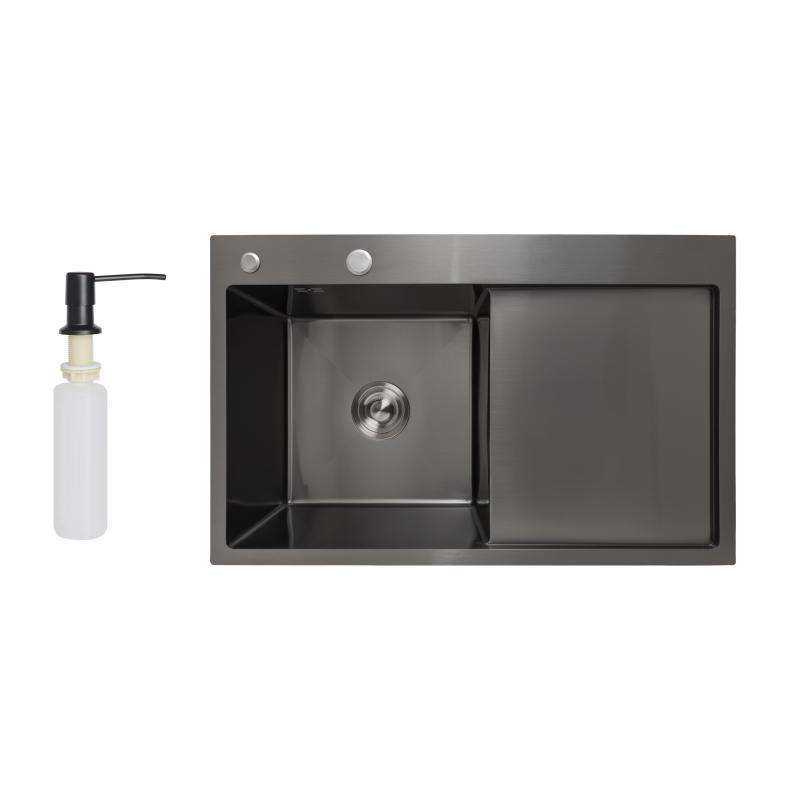 Мийка для кухні інтегрована Lidz Handmade H7849BR крило праворуч (LIDZH7849BRPVD3008) Brushed Black PVD 3,0/1,0 мм, фото 1