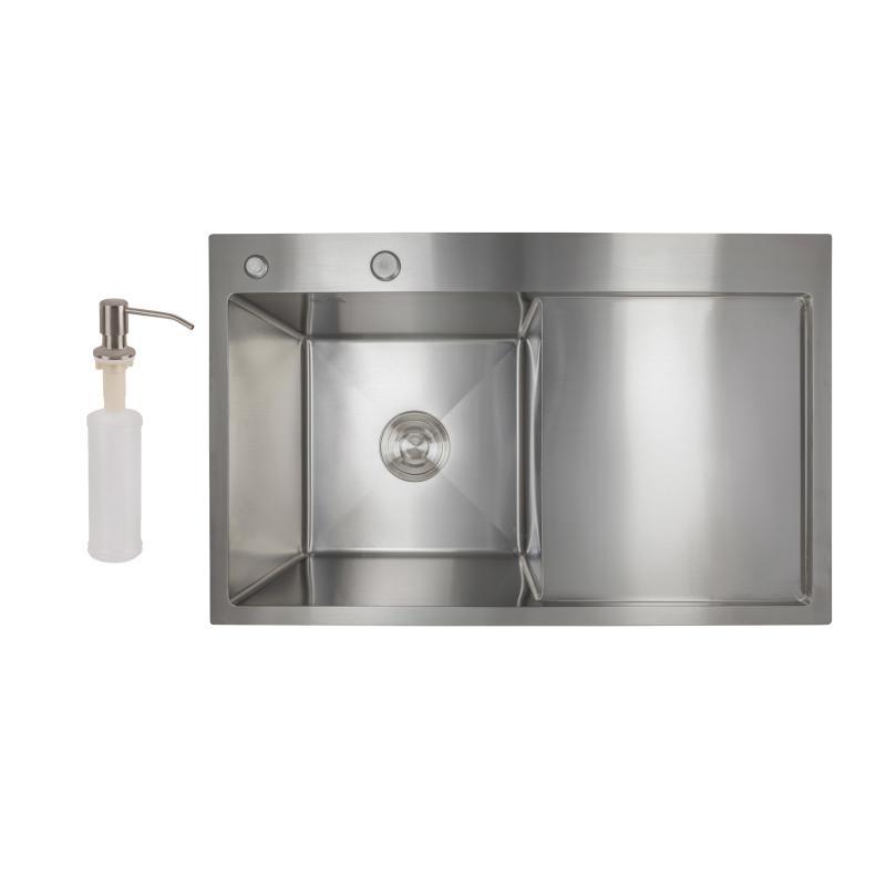 Мийка для кухні інтегрована Lidz Handmade H7849R крило праворуч (LDH7849BRUR45591) Brushed Steel 3,0/1,0 мм, фото 1