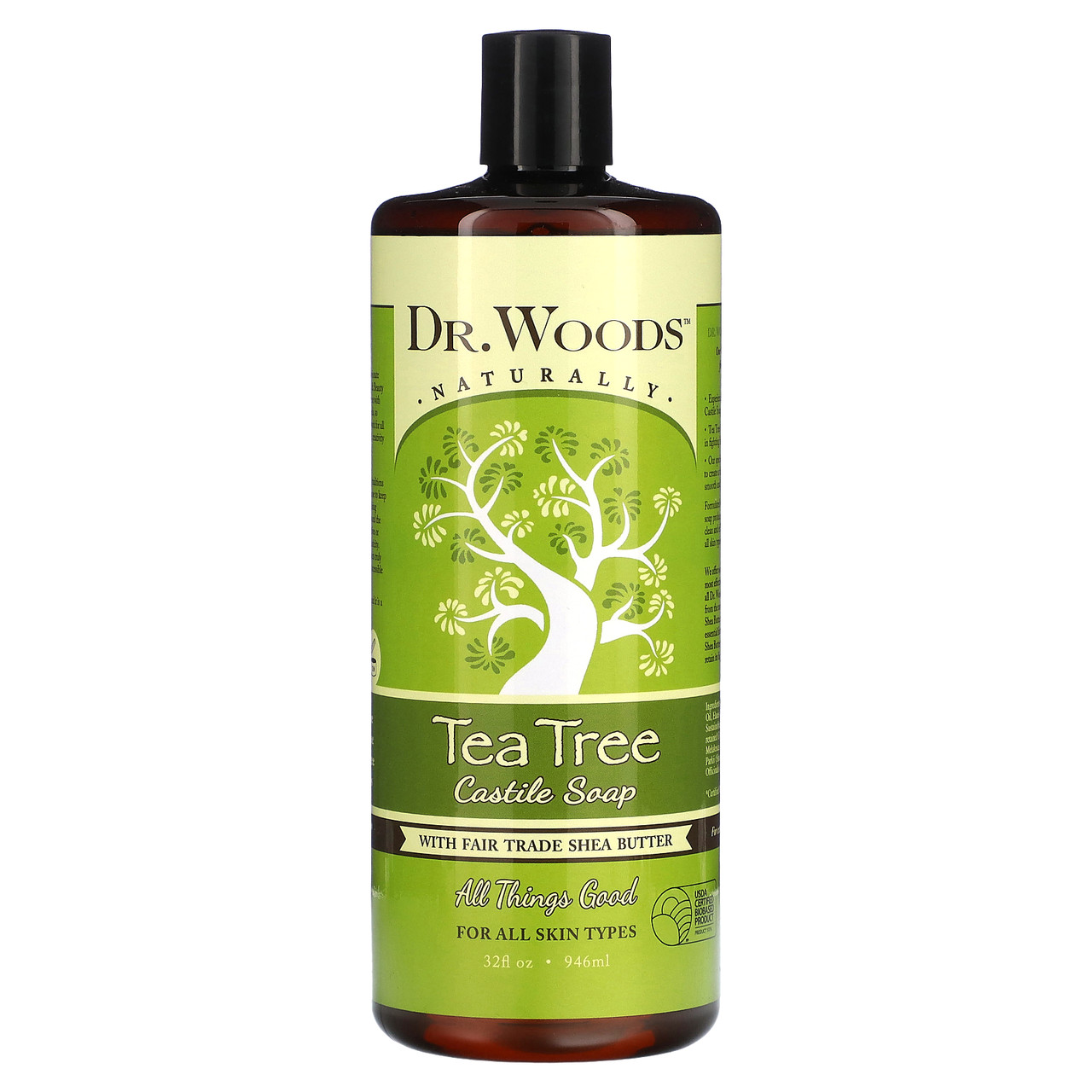 Dr. Woods, Мило Tea Tree Castle з олією ши, придбаним за принципом справедливої торгівлі, 946 мл (32 рідк., Київ