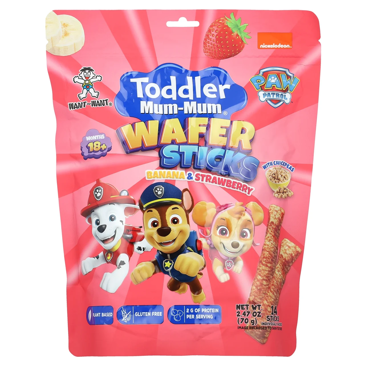 Hot Kid, Toddler Mum-Mum®, вафельні палички, Paw PatrolTM, для дітей від 18 місяців, банан і полуниця, 14 шт.,, Київ