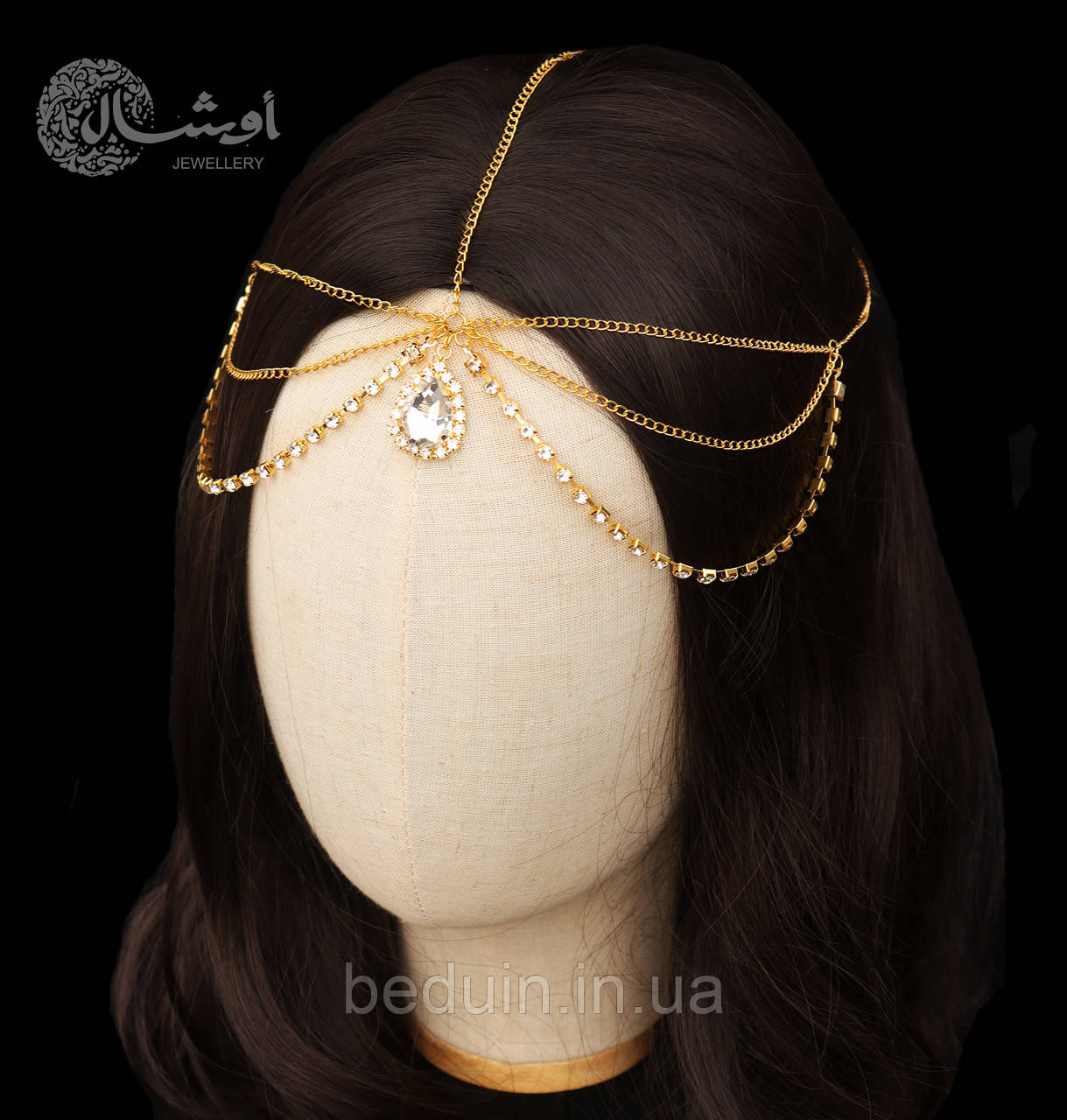 Вишукана тіара "Лаура" прикраса, тика на голову з крапелькою — золотиста Aushal Jewellery