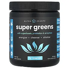NutraChamps, Super Greens, із суперпродуктами, пробіотиками та ферментами, тропічні фрукти, 249 г (8,87, Київ