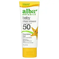 Alba Botanica, дитячий прозорий мінеральний сонцезахисний лосьйон, SPF 50, без запашників, 89 мл (3 рідкий).
