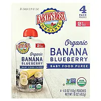 Earth's Best, Органічне пюре для дитячого харчування, від 6 місяців, банан і лохина, 4 пакетики по 113 г (4
