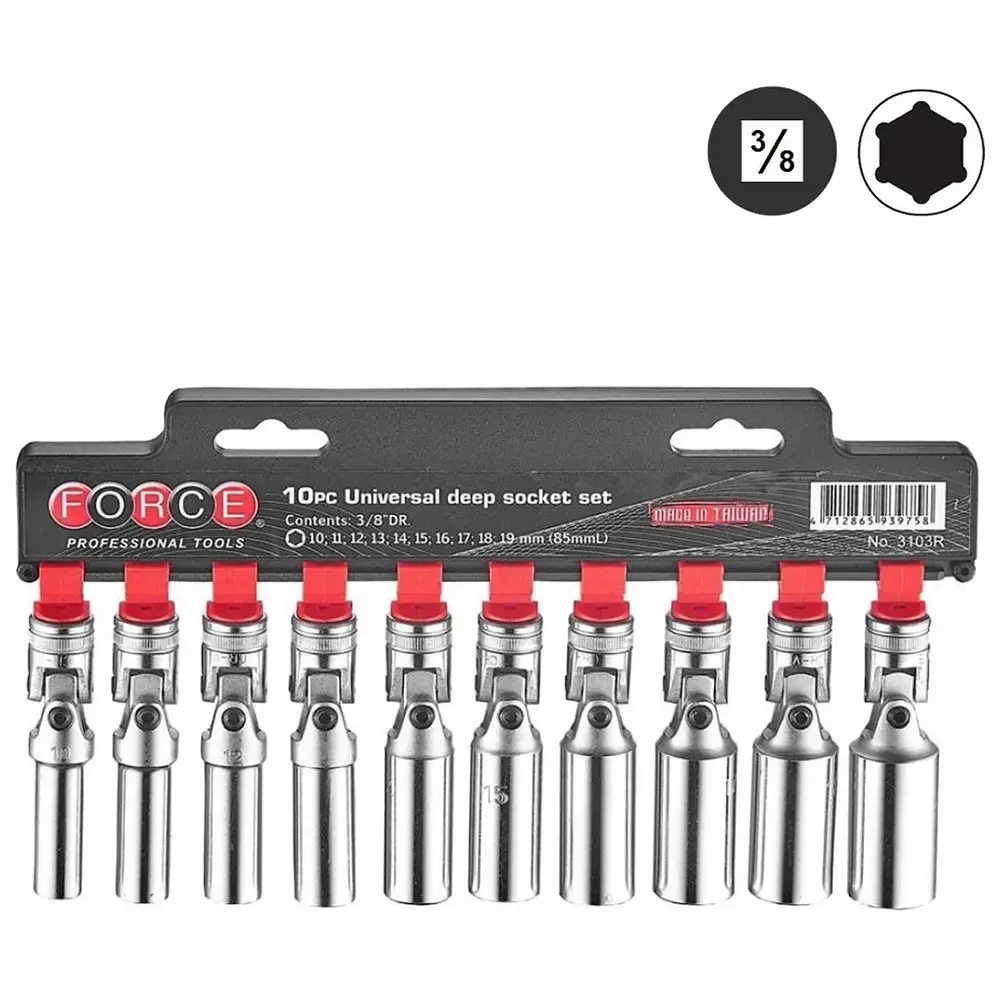 Набір головок 3/8" глибоких з карданом 10 пр. 3103R F